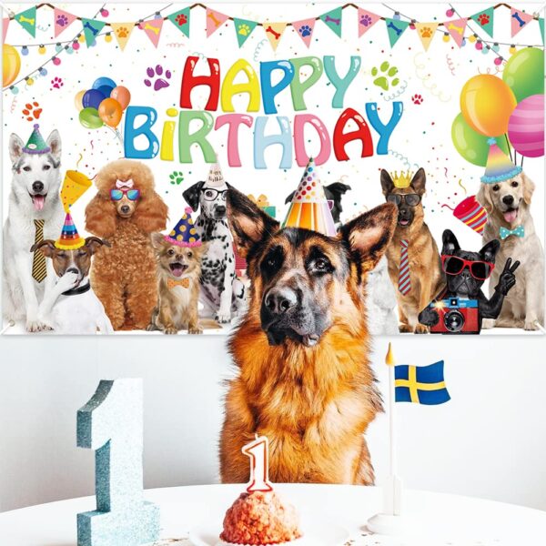 Happy Birthday Banner Backdrop, Dog Theme Birthday Backdrop, Lovely Pet Backdrop for Birthday Party Decoration Supplies 180 x 110 cm( - Image 5