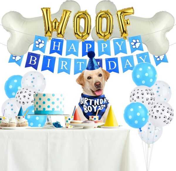 ASTARON Pet Dog Birthday Party Supplies,Blue Boy Dog Birthday Hat Bandana with Bone Balloons Puppy Birthday Banner for Pet Birthday Party Supplies decorations - Image 2