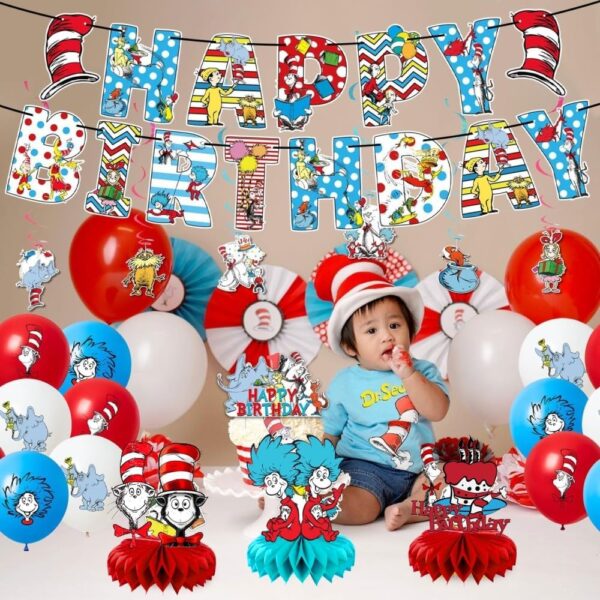 8Pcs Doctor Seuss Honeycomb Table Centerpiece, Cat in the Hat Birthday Party Supplies Table Decorations for Doctor Seuss Party Decorations - Image 5