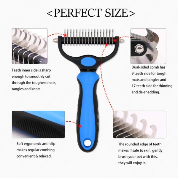 2 In 1 Pet Grooming Tool Dog Brush - Double Sided Dematting Comb - Undercoat Rake Deshedding Tool, Cat Matted Fur Remover For Long Haired Cat Dog Tangles Removing - Image 2