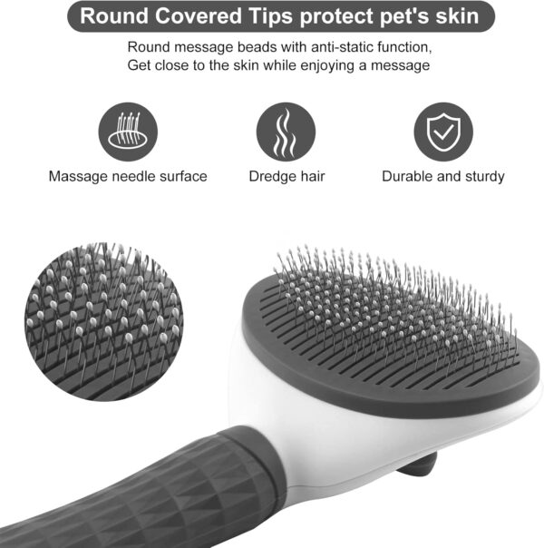 Cat Brush Dog Brush, Cat Grooming Brush, Slicker Dog Brushes for Grooming, Dog Brushes for Shedding Tool for Dogs, Cat Hair Remover Cat Grooming Brush, Cat Brush for Short/Long Haired Cats, Grey - Image 4