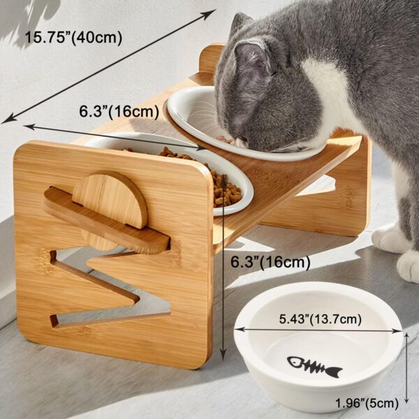 Raised Cat Bowls with Stand Tilted Cat Food Bowl Elevated Ceramic Cat Feeding Station Adjustable for Cats and Puppy - Image 6