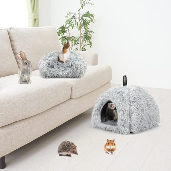 Sbayool Calming Rabbit Bed House, Cozy and Warm Rabbit Hideaway Guinea Pig Bed House with Movable Pad for Rabbits Guinea Pigs Hedgehogs Ferrets and Other Small Pets, Grey - Image 7