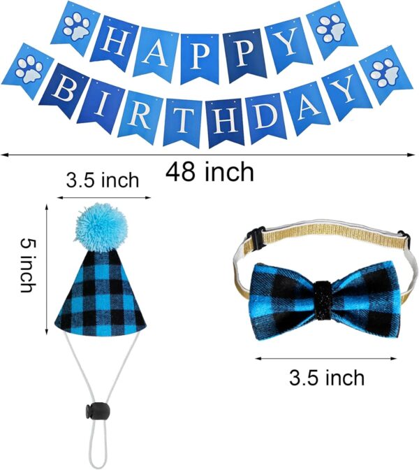 JOTFA Dog Birthday Party Supplies, Plaid Dog Birthday Boy Bandanas with Dog Birthday Party Hat Bow Tie Birthday Number for Small Medium Large Dogs Pets (Light Blue) - Image 4