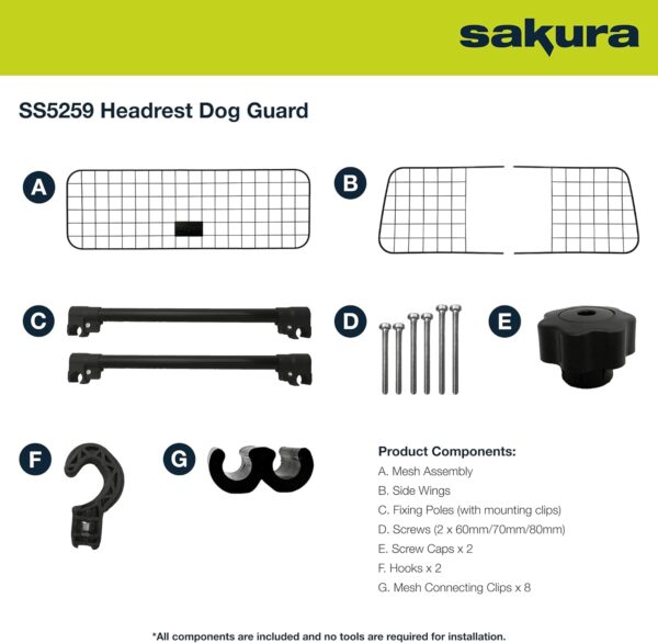 Sakura Headrest Dog Guard For Cars SS5259 - Easy Fit For Most Vehicles Hatchbacks SUVs Estates MPVs – Width Adjustable No Tools Needed, Black,93 x 32 x 6 cm - Image 7