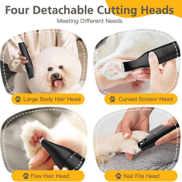 Dog Clippers, Dog Grooming Kit with 4 Detachable Blades, Low Noise Dog Paw Trimmer, Rechargeable Cordless Dog Grooming Clippers for Dogs, Cats and Small Pets - Image 4