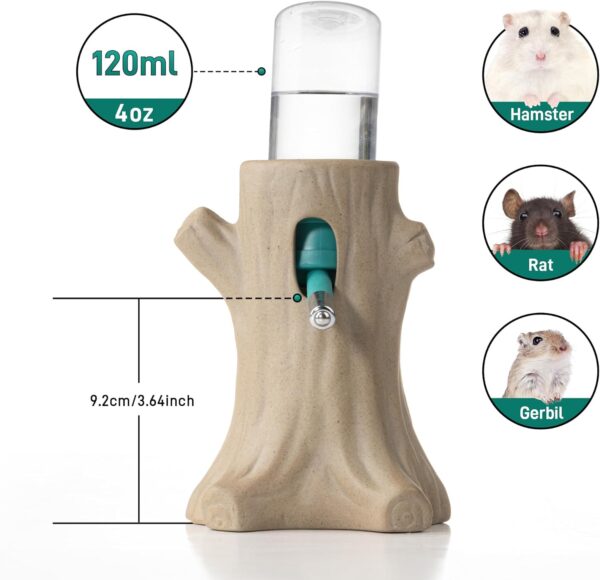 BUCATSTATE Hamster Water Bottle No Drip, Ceramic Syrian Dwarf Hamster Bottles 4oz/120ml, Automatic Small Animal Water Dispenser, Nature Themed Hamster Cage Accessories (Tree Stump Shape) - Image 6