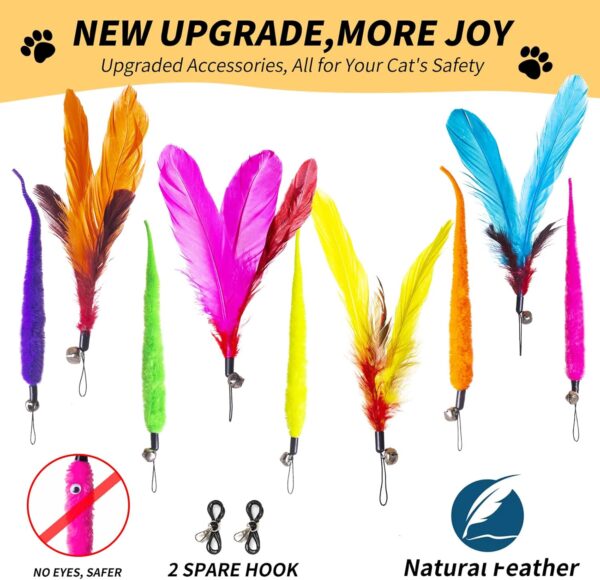 FYNIGO Cat Toys for Indoor Cats Adult Kitten, Interactive Cat Feather Wand Toys for Boredom and Exercise, 3 Teaser Wand with 9 Refills and 2 Spare Hook - Image 2