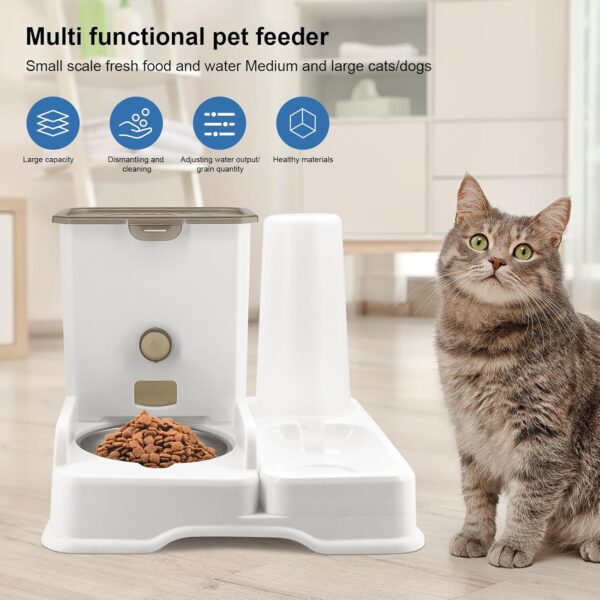 Beowanzk Automatic Feeders for Cats and Dogs Cat Dry Food Dispenser and Cat Water Dispenser Set 3.8L Feeding & Watering Supplies for Cats Kitten Small Dog Puppy (White) - Image 6