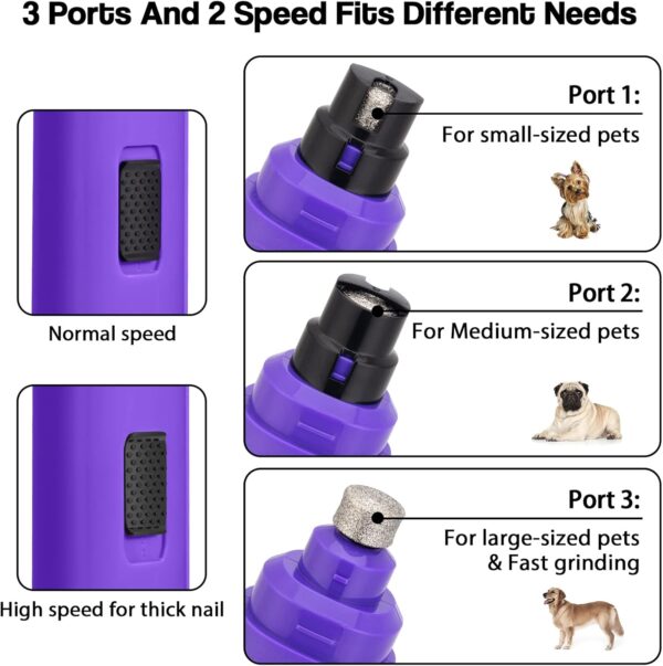 Casfuy Dog Nail Grinder - Professional 2-Speed Electric Rechargeable Pet Nail Trimmer Painless Paws Grooming & Smoothing for Small Medium Large Dogs Cats - Image 3