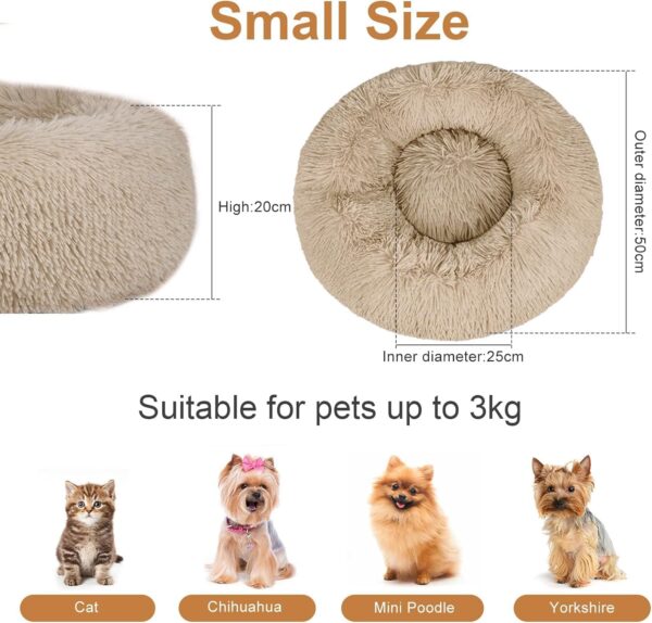 fireowl Calming Dog Bed Small: 50cm Donut Bed Anti Anxiety Dog Bed,Cozy Pet Dog Bed Plush Cuddler Soft Puppy Sofa,Cat Cushion Machine Washable Dog Sofa Bed Beige - Image 2