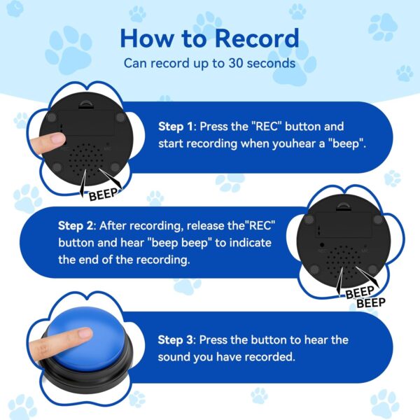 ZANTESR Dog Buttons Talk Training, 30 Second Record & Playback Interactive Dog Toys, Communication and Training Dog Presents, Dog Buttons Talk Training Multicolour Set of 4 - Image 4