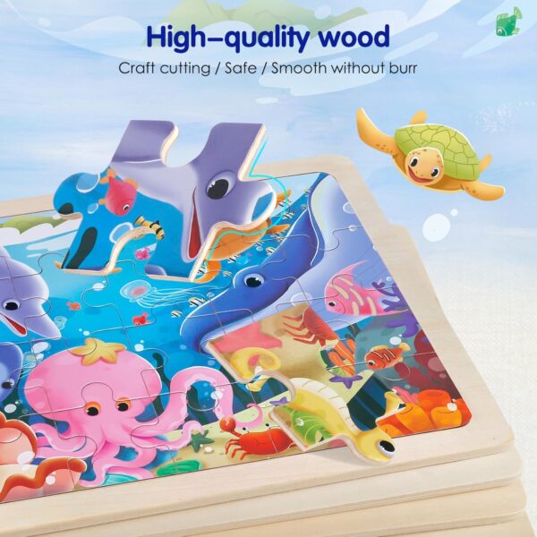 Wooden Dinosaur Animals Sea World Farm Jigsaw Puzzles Toys for Kids 2 3 4 5 6 Year Olds, 4x24 Pcs Jigsaws Puzzle Board for Toddler, Educational Toys Game for 3+ Year Old Easter Gifts for Boys Girls - Image 5