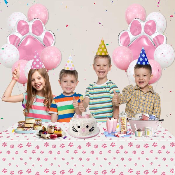 PIXHOTUL Dog Party Decorations - 3Pcs Pink Puppy Paw Tablecloths, 14Pcs Dog Paw Foil Balloons Paw Pattern Disposable Table Cover for Dog Cat Themed Birthday Party Supplies - Image 4