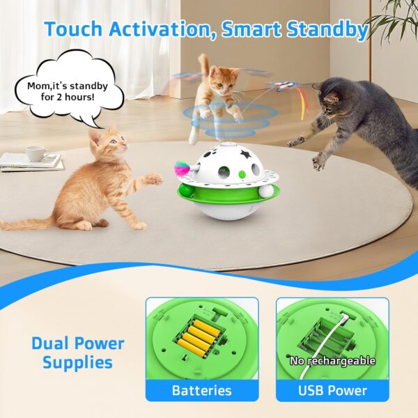 Tyasoleil 3 in 1 Smart Cat Toys, Interactive Cat Toy, Kitten Toys, Automatic Cat toy, Dual Power Supplies, Auto On/Off, Fluttering Butterfly, Random Moving Ambush Feather - Image 2