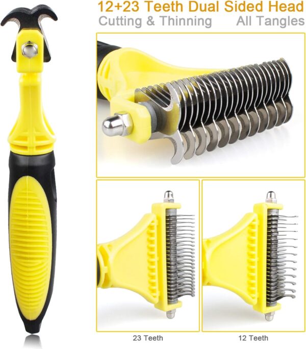 Morpilot Dog Brush Cat Brush Grooming Comb, 23+12 Double Sided Undercoat Rake Dematting Deshedding Tool for Long Hair Pets Cat Dog Slicker Shedding Brushes Efficiently Reduces Hair Loss by up to 90% - Image 3