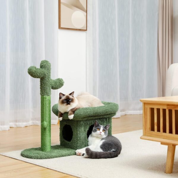 PAWZ Road Cactus Scratching Posts, Creative Scratching Posts, Stylish Cat Tree, with Ball and Cat House H: 70cm/27.6" Green - Image 7