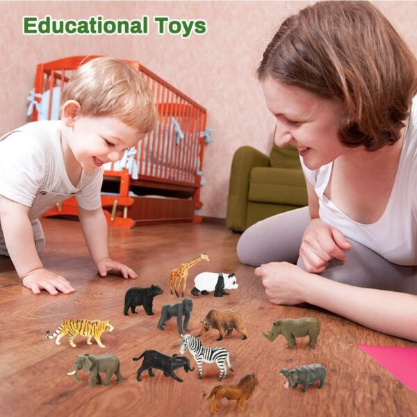 Achort Mini Animal Figures Set 12Pcs Safari Animal Toys Small Zoo Animals Figures Realistic Wild Animal Toy for Kids Toddlers Educational Learning Playset with Elephant Tiger Giraffe Zebra Panda - Image 6