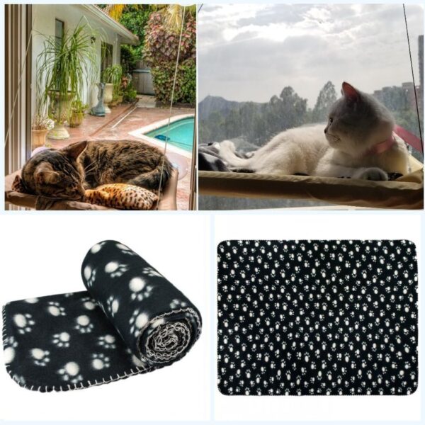 JZK Window mounted cat basking hammock + cat blanket, suction cup pet hanging bed and pet black blanket for cat perch - Image 5