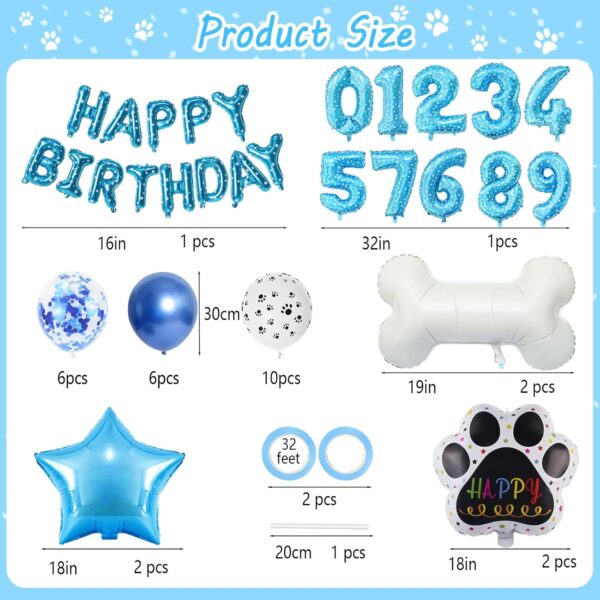 Dog 2st Birthday Party Supplies Balloons Decorations Set,33 Pcs-Balloons"Happy Birthday"Banner/Latex Balloons/Number2/Pentagram/Bone/Dog Paw Shape Aluminum Foil Balloons,for Pet Birthday Party(blue) - Image 6