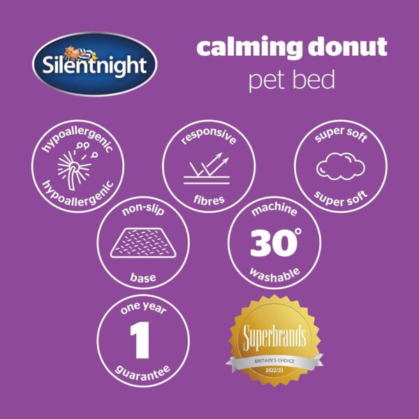 Silentnight Donut Calming Dog Bed – Calming Dog Cat Pet Bed Anxiety Relief Soft Fluffy Doughnut Pillow – Easy Clean Machine Washable Luxury Plush Dog Pillow Basket – 85 cm – Grey - Image 9