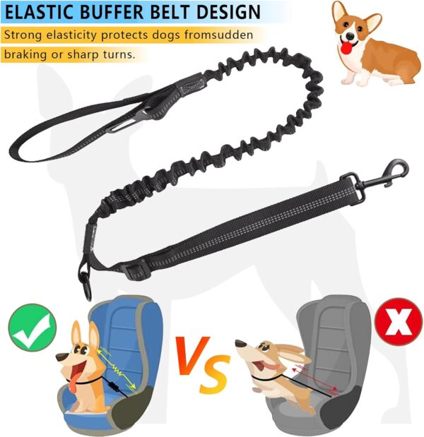 Dog Seat Belt for Car, Multifunctional Dog Leash, Adjustable Car Dog Lead Collar，with Reflective Duty Strap and Anti-shock Elastic Bungee for Small, Medium and Large Dogs,Pet Travel Accessories - Image 4