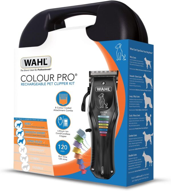 WAHL Colour Pro Rechargeable Pet Clipper, Clippers with Coded Combs, Full Coat Grooming for Dogs, Low Noise, Corded/Cordless Dog Clippers, Black - Image 6