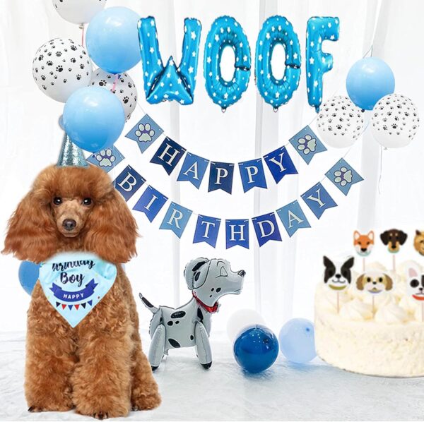 Dog Birthday Party Supplies,Dog Birthday Bandana Hat Set,Bandana, Happy Birthday Banner,Triangle Scarf,12 Inch Paw Print Balloon,Cute Bowtie for Pet Boy/Girl, Party Accessories (blue) - Image 6