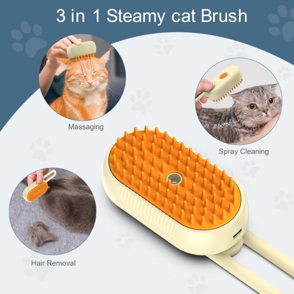 Ankilo 3 IN 1 Cat Brush With Spray, Rechargeable Steam Cat Brush Cat Grooming Brush Dog Brush for Massages, Eliminate Flying Hair, Treatments - Image 2