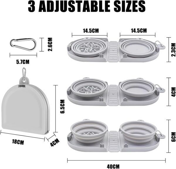 TOKAYIFE Collapsible Dog Bowl Travel Dog Bowl 2 in 1 Water and Food Bowls Folding Dog Bowl with Carabiner for Small and Medium Pets Lightweight and Portable Indoor Outdoor (Double Bowl, Grey) - Image 5