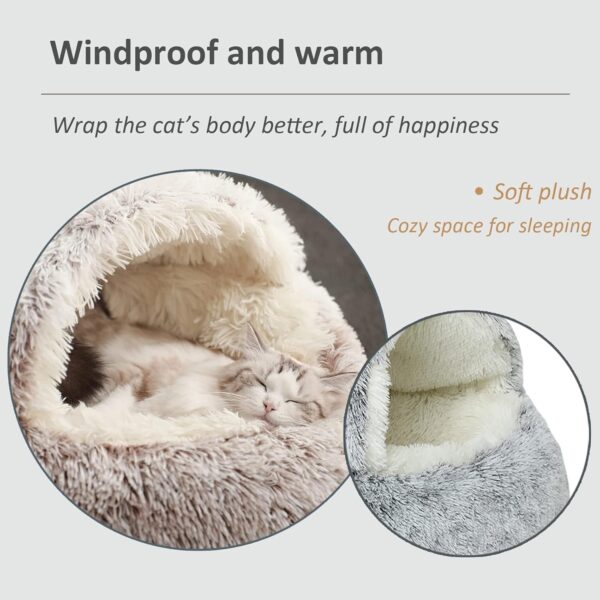 WGYTECH Cat beds for Indoor Cat Cave Hooded Plush Donut Cat Bed House，Warm Fleece Pet Cushion Sofa，Faux Fur Round Comfortable Self Warming Indoor Sleeping Bed For Indoor Kittens and Puppy Small Dogs - Image 4