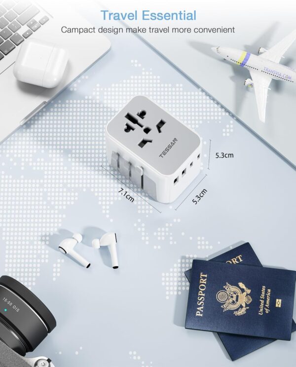 TESSAN Universal Travel Adapter Worldwide with 2 USB C and 2 USB A Ports, Universal Plug Adaptor UK to World, International Travel Adapter for Multi Countries EU, USA, UK, Australia, Thailand etc. - Image 7