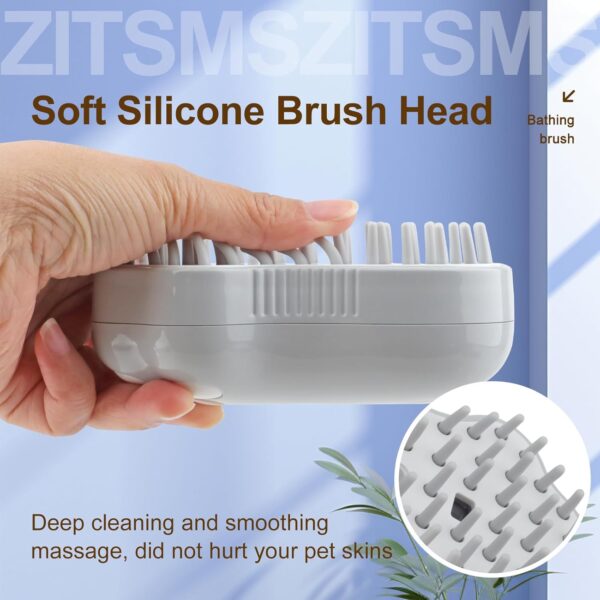 Cat Steam Brush, 4 in 1 Cat Steamy Brush Cleanser, Dog Massage Grooming Brush with Release Button, Pet Hair Cleaning Shedding Comb for Kitten by ZITSMS(Grey Paw) - Image 3