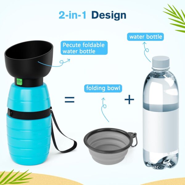 Pecute Dog Water Bottle 650ml, Portable Puppy Drinking Bottles Leak Proof Pet Travel Bottle, Lightweight Water Dispenser Bowl for Outdoor Walks Trips Hikes Travels - Image 2