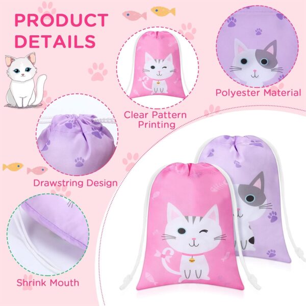 Faccito 24 Pieces Cat Party Favor Bags Cat Themed Birthday Goodie Bags Pet Cat Gift Drawstring Bag Kitty Candy Treat Bags for Kid Cat Birthday Party Baby Shower Decoration Supplies - Image 3