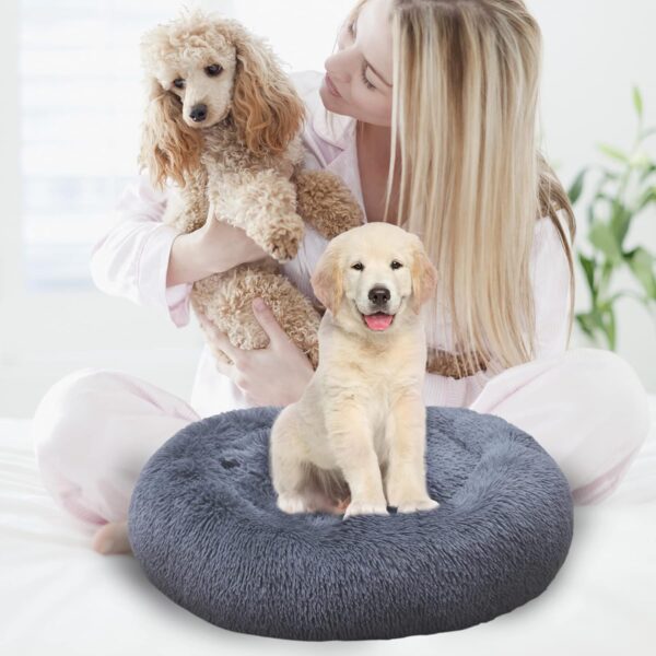 Whome Donut Dog Bed - Cat Bed Round Warm Cuddler Soft Fluffy Pet Beds for Cats or Dogs - Anti-Anxiety and Better Sleep - Anti-Slip Bottom - Machine Washable (M, Dark Grey) - Image 8