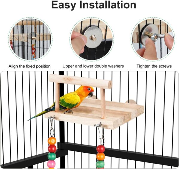 TeTupGa Bird Perches Cage Toys, Parrot Wooden Platform Stand with Swing Bell Swing Hanging Standing Chewing Toy Bird Cage Accessories for Parakeet, Cockatiels, Conures, Budgie, Lovebird - Image 3