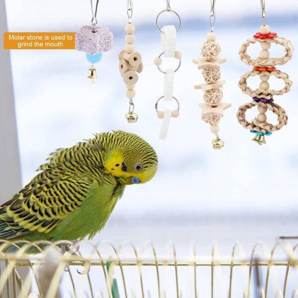 Seahelms 8Pcs Parrot Toys Birds Budgie Cage Toys Cockatiel Bird Chewing Natural Wood Hammock Hanging Bell Bird Cage Swing Toys for Cockatiel, Finches,Small Parakeets, Budgie and Macaws (log) - Image 3