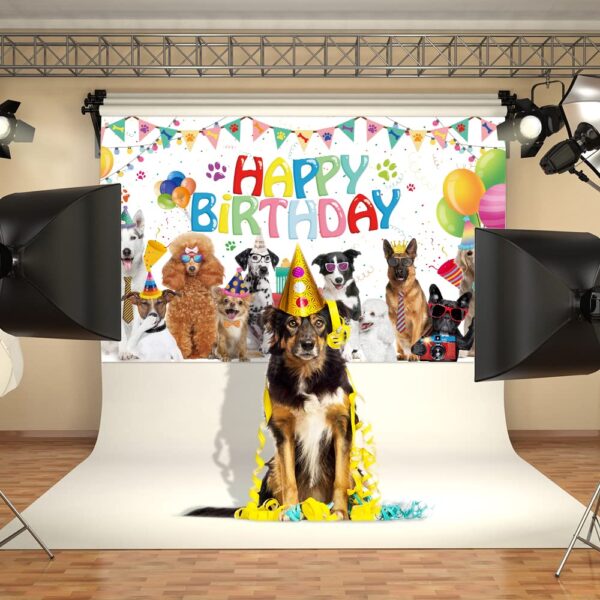 Happy Birthday Banner Backdrop, Dog Theme Birthday Backdrop, Lovely Pet Backdrop for Birthday Party Decoration Supplies 180 x 110 cm( - Image 7