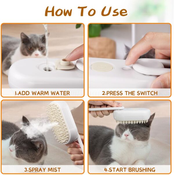 TOHDHC Cat Steam Brush, 3 in 1 Spray Cat Brush with Water Spray, Self Cleaning Steam Pet Brush With Massage, Cat Grooming Brush for Removing Knots,Loose Hair… - Image 5