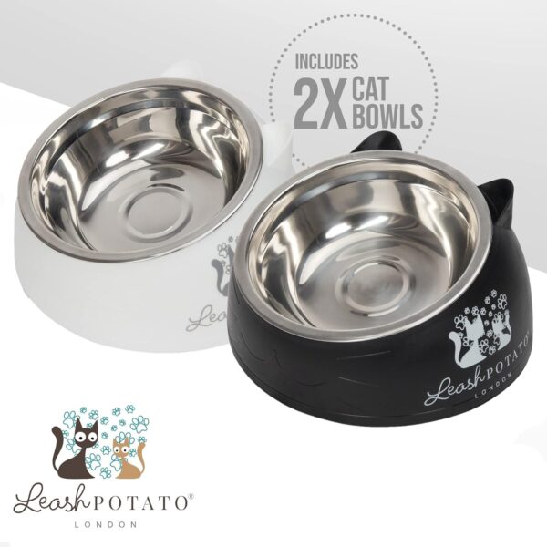 Cat Bowls Cat Food Water Bowl Feeding & Watering Supplies for Cats Raised Cat Bowl Cat Feeding Bowl Cat accessories Kitten Bowls (Black + White) - Image 2