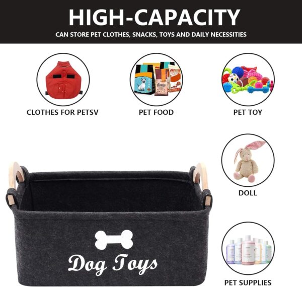 Geyecete dog toy basket storage Bins - with Wooden Handle,Collapsible Pet Supplies Storage Basket puppy toy box storage Basket/Bin Kids Toy Chest Storage Trunk (Dark Grey) - Image 4