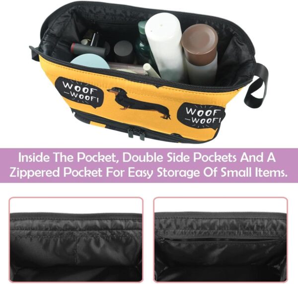 Travel Toiletry Bag wih Zippers Travel Accessories Toiletries Cosmetic Pouch Makeup Bags for Men and Women, Cartoon Animal Dachshund Pet - Image 4