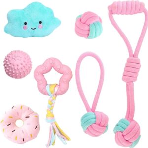 7Pcs Dog Toys for Small Dogs, Puppy Chew Toys from 8 Weeks, Natural Cotton Dog Rope Toys, Squeaky Plush Dog Toy, Puppy Teething Toys, Dog Toys Set for Small Mediuem Dogs