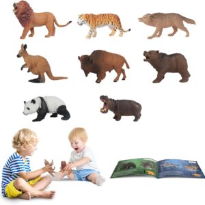 8 Jumbo Animal Toys for Kids Zoo Safari Jungle Animals Figures With Educational Book Gift for 5 4 3 Year Old 2 Toddler Boys Girls