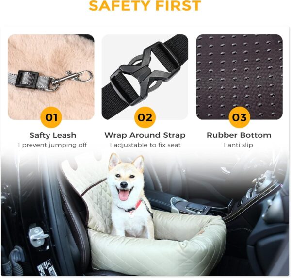 HAPPY HACHI Dog Bed Car Seat Cover Pet Car Booster Seat 2 in 1 Front Back Protector Pet Lookout Portable Car Seat Travel Vehicle Carrier with Thick Kennel and Safety Strap(Beige) - Image 5