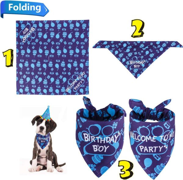 TCBOYING Dog Birthday Bandana, Dog Birthday Boy Hat Scarfs Flag Balloon with Cute Doggie Birthday Party Supplies Decorations (Style1, Blue) - Image 7