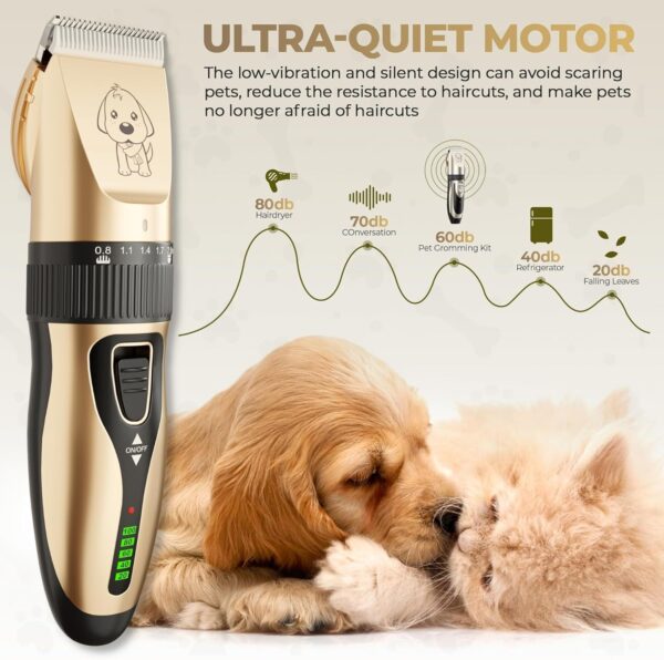 GLOBAL TECH Dog Clippers, Rechargeable Low Noise Cordless Pet Clippers for Dogs Cats and other Pets - Professional Dog Grooming Clipper Kit Shaver Trimmer Suitable for Thick Hair/Coats - Image 2