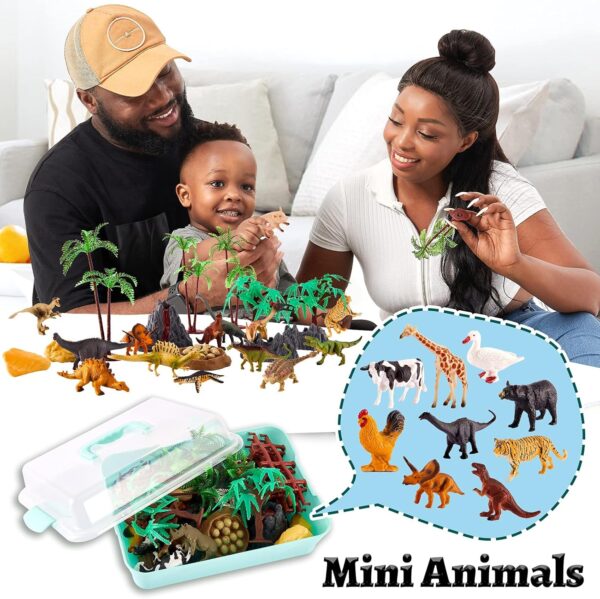 TOEY PLAY 3 in 1 Animals Toys, Farm Animals, Wild Jungle Zoo Animal, Dinosaur Toy, Mini Animal Figures Set with Carry Case, 56PCS, Gifts for Kids Boys Girls 3 4 5 6 Years Old - Image 6