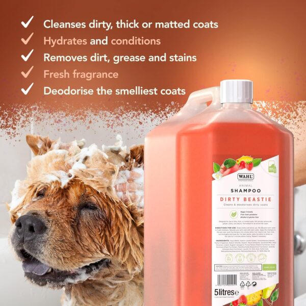 Wahl Dirty Beastie Shampoo, Dog Shampoo, Shampoo for Pets, Natural Pet Friendly Formula, For Dirty Pet Coats, Concentrate 32:1, Remove Dirt and Odours, Smelly Coat, 5 Litre - Image 4